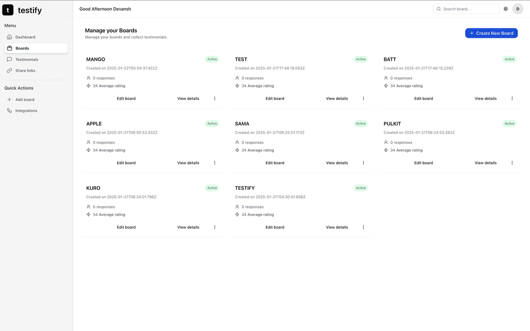 Centralized Testimonial Hub