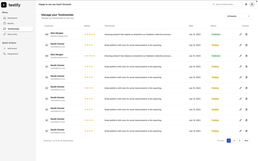 Centralized Testimonial Hub